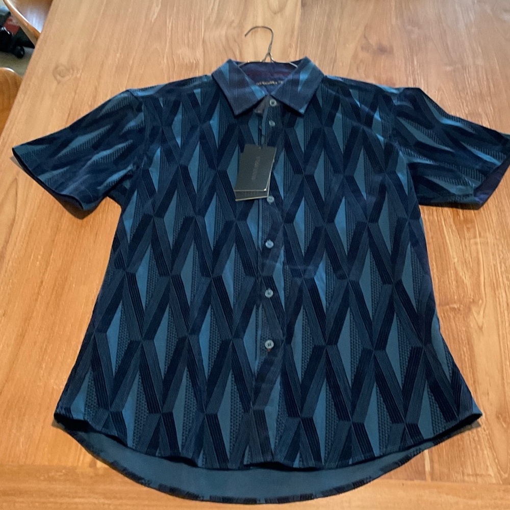 Manaola Men’s LIMITED Teal - Velvet Flock Navy Blaze Button Down Aloha Shirt